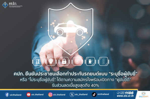 คปภ. ยืนยันประชาชนเลือกทำประกันรถยนต์แบบ “ระบุชื่อผู้ขับขี่” หรือ “ไม่ระบุชื่อผู้ขับขี่” ได้ตามความสมัครใจ พร้อมเปิดทาง “ผู้ขับขี่ดี” รับส่วนลดเบี้ยสูงสุดถึง 40%