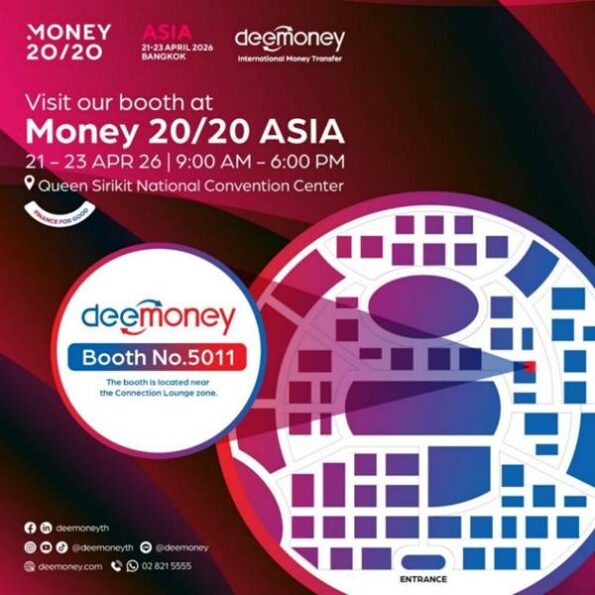 DeeMoney ร่วมขับเคลื่อน 1 ใน 3 ของธุรกรรมการโอนเงินขาเข้าในประเทศไทย เน้นย้ำศักยภาพโครงสร้างพื้นฐานด้านการชำระเงินระหว่างประเทศ ณ งาน Money20/20 Asia 2026