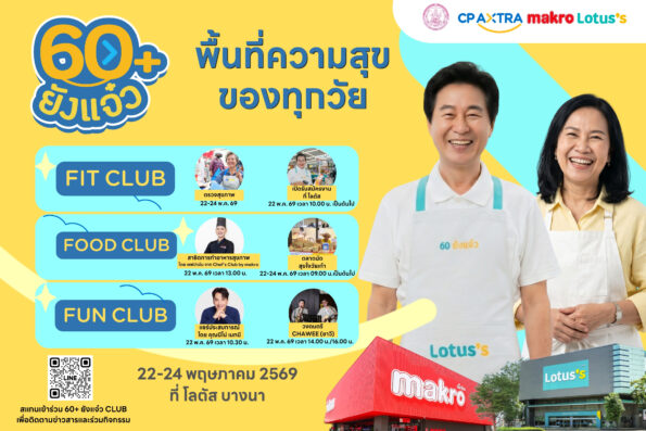 ซีพี แอ็กซ์ตร้า ยกระดับ แม็คโคร–โลตัสสู่ “พื้นที่แห่งความสุข” ชวนร่วมงาน “60 ยังแจ๋ว คลับ” เติมสุขผู้สูงวัยครบทุกมิติ